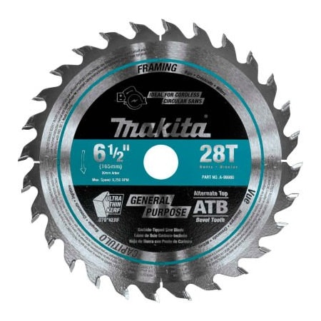 Makita Makita Carbide-Tipped Cordless Plunge Saw Blade, Wood, 6-1/2inDia, 28 TPI A-99960